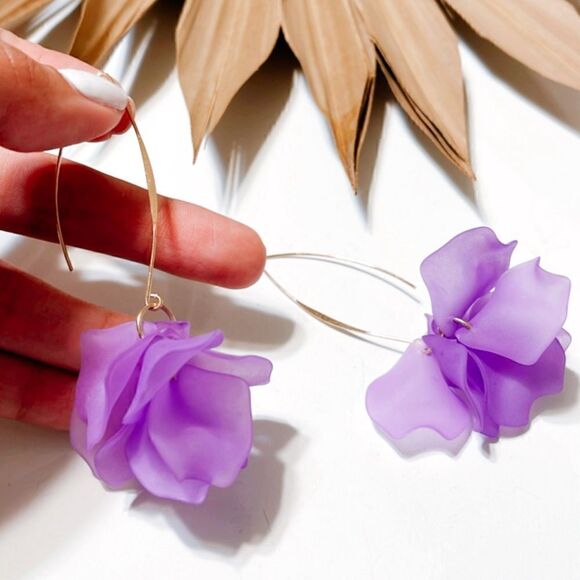 Purple flower dangle earrings #917 - Picture 3 of 3